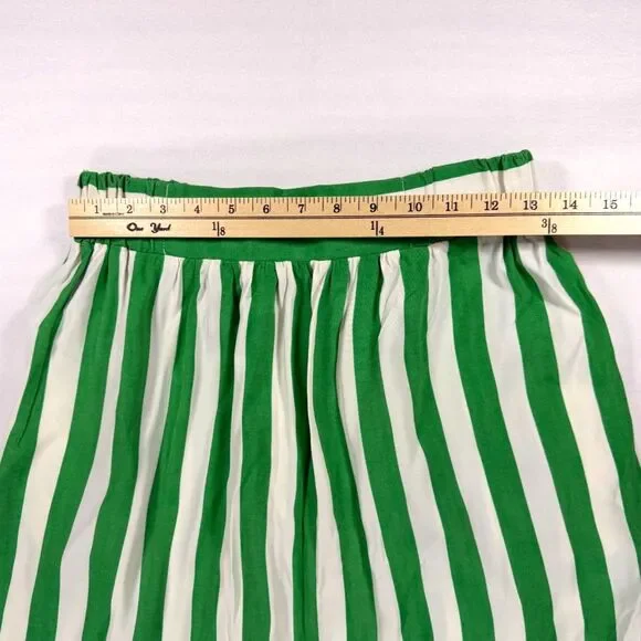 Vintage 80's Green and White Striped Midi Skirt with Pockets Retro Size 11/12 - Picture 5 of 6